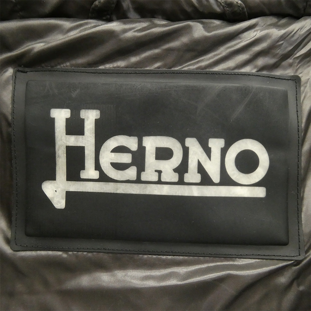 Herno ヘルノ PI1148D-12017-9480 グログランリボン フーデッド ダウン ジャケット グレー系 42【中古】