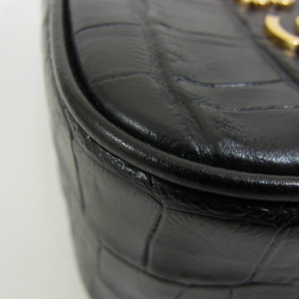 MARC JACOBS マークジェイコブス H108L01PF22 ロゴ クロコ型押し レザー クロスボディ ショルダー カメラ バッグ ブラック系【中古】