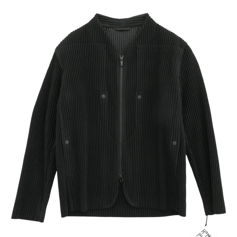 HOMME PLISSE ISSEY MIYAKE オム プリッセ イッセイミヤケ 25AW HP53-JC300 QUARRY プリーツ加工 ノーカラー ジップ カーディガン ブルゾン ブラック系【極上美品】【中古】