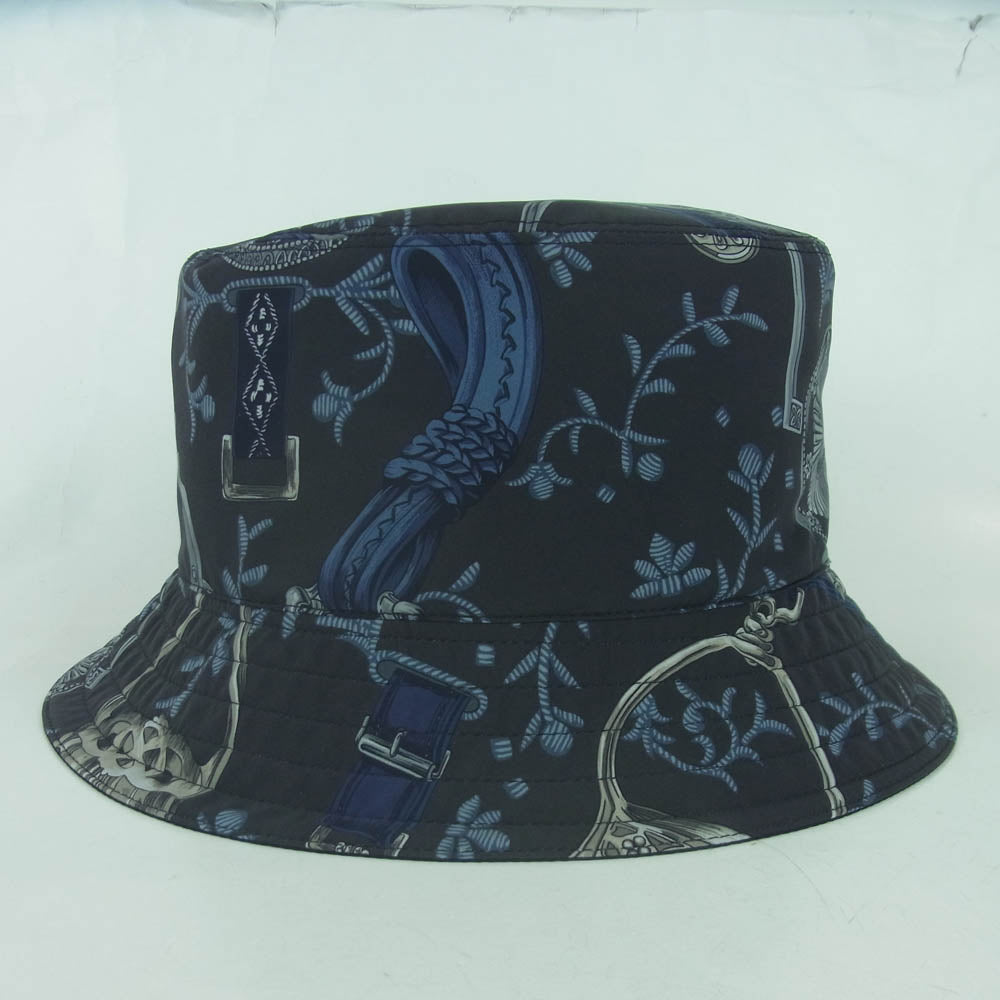 HERMES エルメス Fred Etriers reversible bucket hat フレッド・エトリエ リバーシブル バケットハット ネイビー系 58【中古】