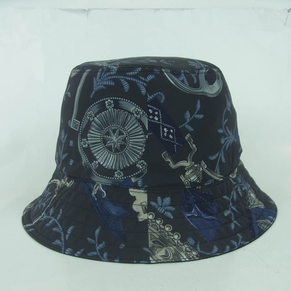 HERMES エルメス Fred Etriers reversible bucket hat フレッド・エトリエ リバーシブル バケットハット ネイビー系 58【中古】