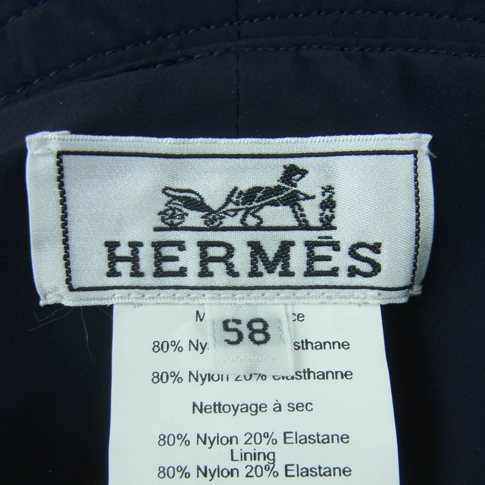 HERMES エルメス Fred Etriers reversible bucket hat フレッド・エトリエ リバーシブル バケットハット ネイビー系 58【中古】