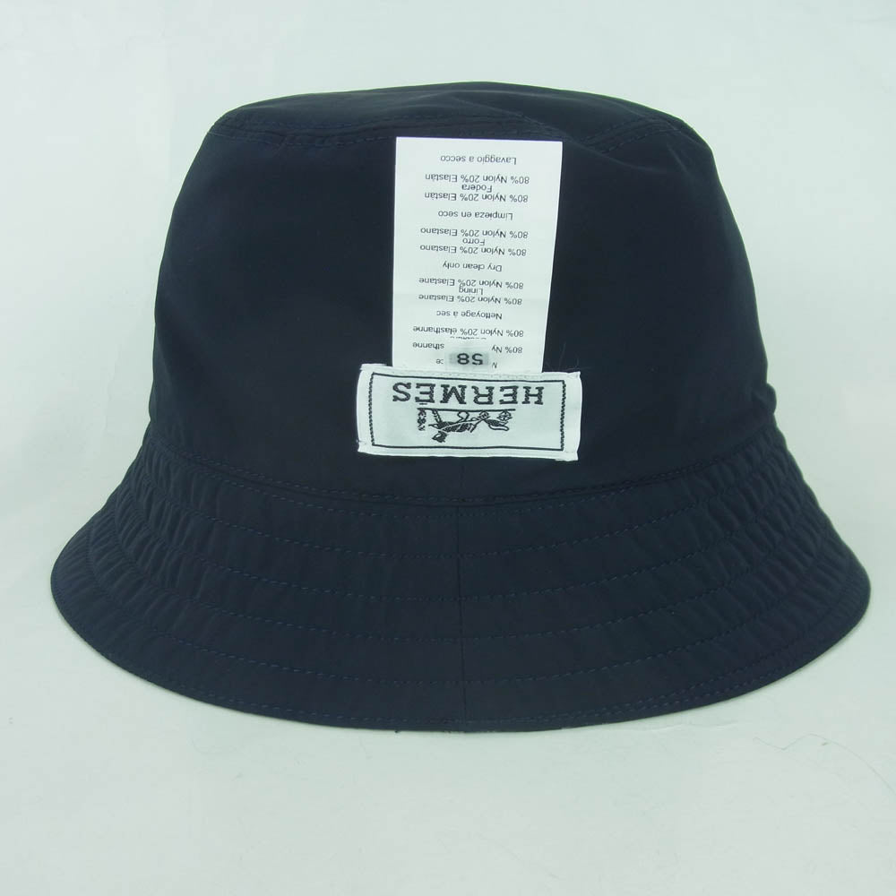 HERMES エルメス Fred Etriers reversible bucket hat フレッド・エトリエ リバーシブル バケットハット ネイビー系 58【中古】