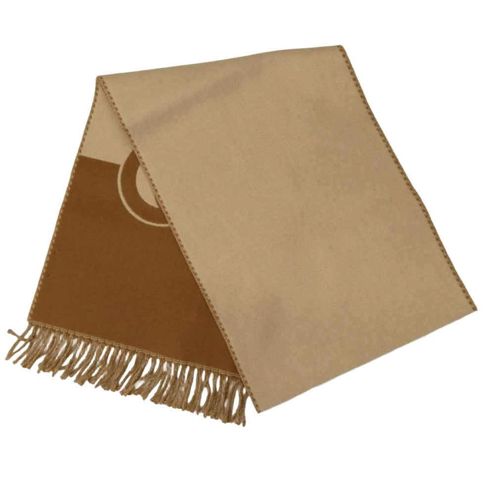 GUCCI グッチ 715497 3GB02 イタリア製 インターロッキング ウール カシミア スカーフ フリンジ マフラー ブラウン系 ベージュ系 33‐200cm【極上美品】【中古】