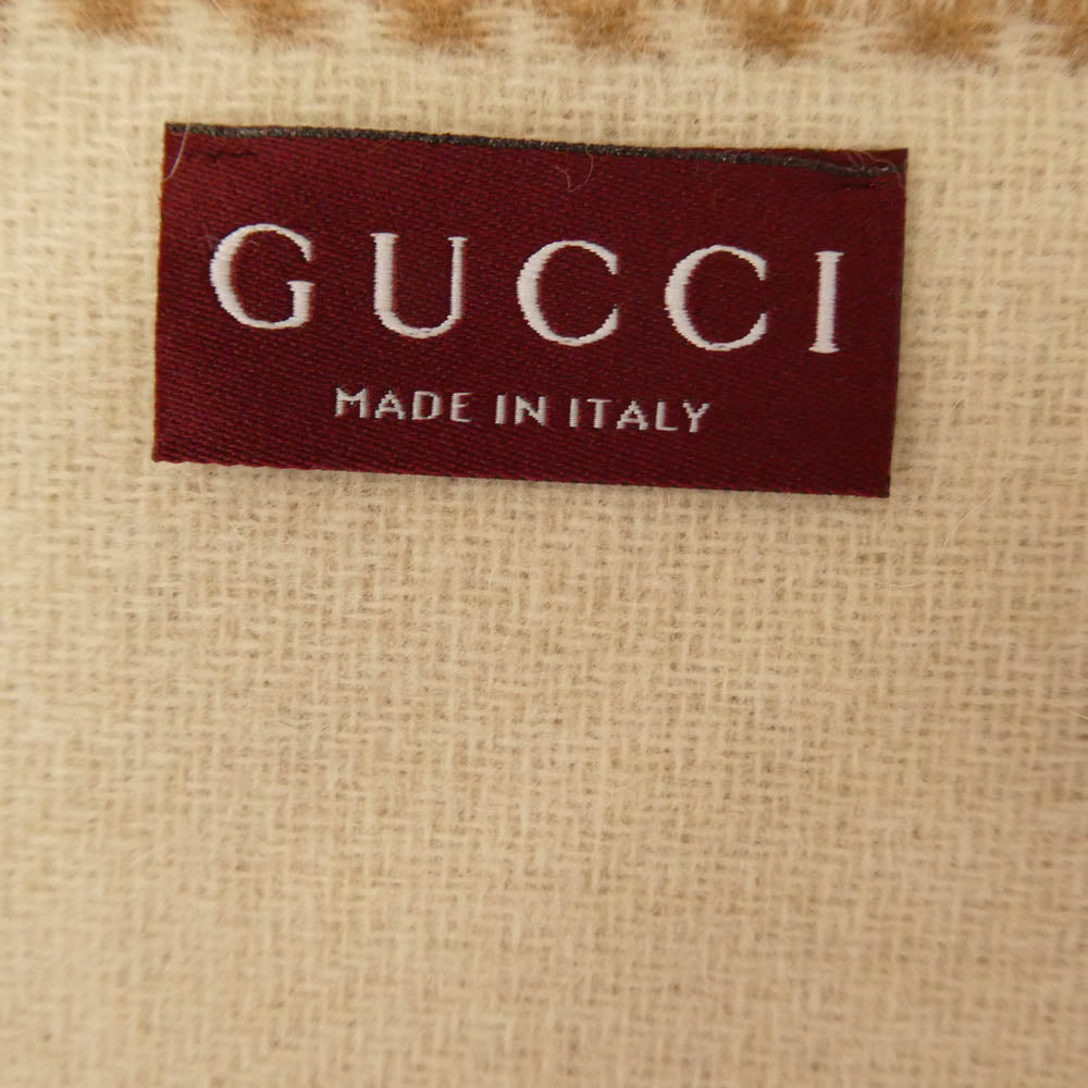GUCCI グッチ 715497 3GB02 イタリア製 インターロッキング ウール カシミア スカーフ フリンジ マフラー ブラウン系 ベージュ系 33‐200cm【極上美品】【中古】