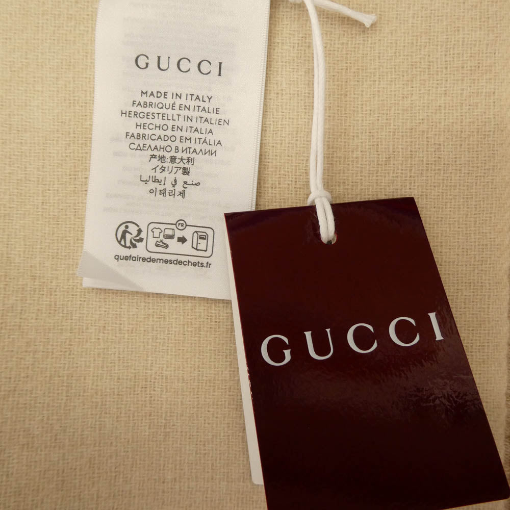 GUCCI グッチ 715497 3GB02 イタリア製 インターロッキング ウール カシミア スカーフ フリンジ マフラー ブラウン系 ベージュ系 33‐200cm【極上美品】【中古】
