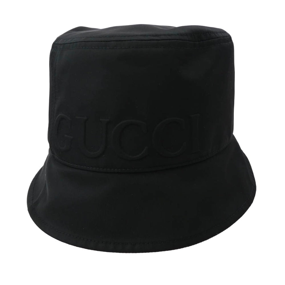 GUCCI グッチ 813534 イタリア製 シェリーラインタブ ナイロン バケットハット 帽子 ブラック系 L 59cm【極上美品】【中古】