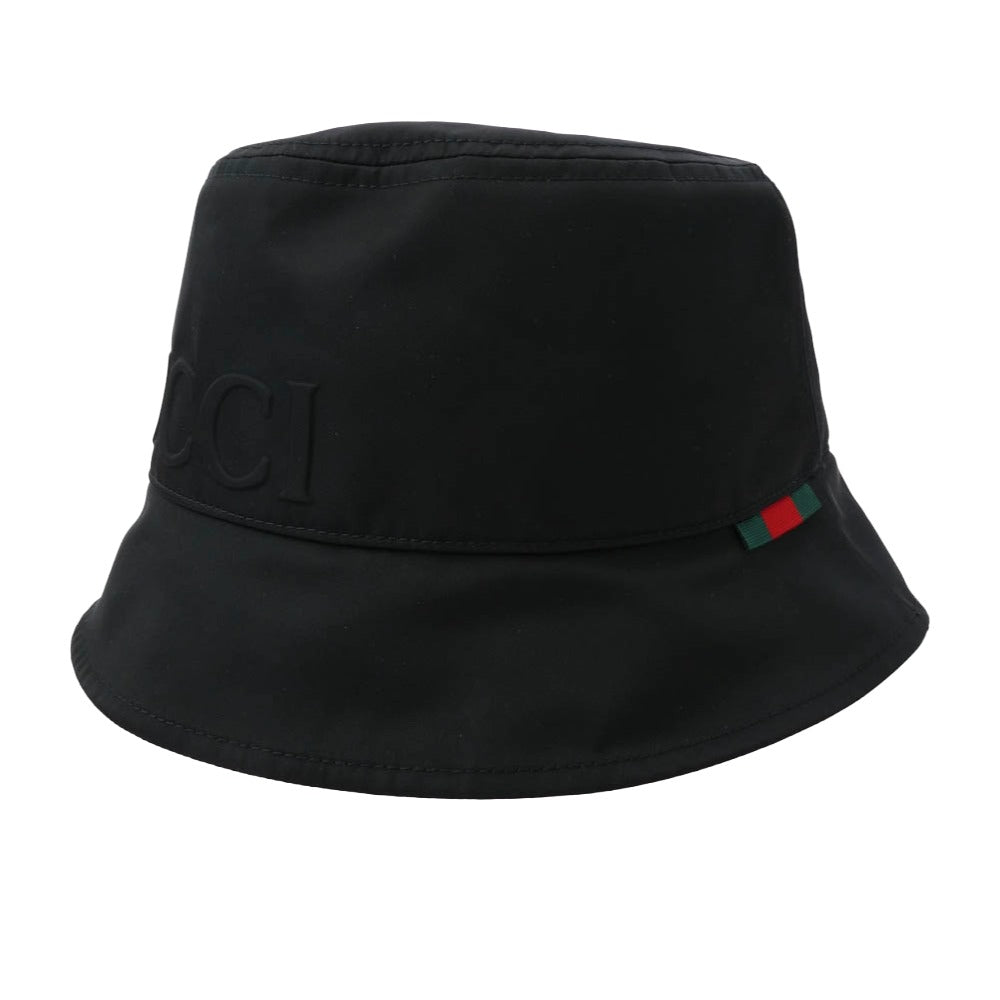 GUCCI グッチ 813534 イタリア製 シェリーラインタブ ナイロン バケットハット 帽子 ブラック系 L 59cm【極上美品】【中古】
