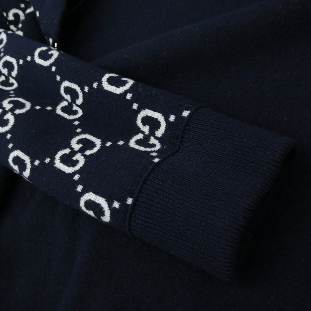 GUCCI グッチ 794935 XKD7E 2025年 Cruiseコレクション イタリア製 GGウール リバーシブル フーディ ジップ ジャケット ニットパーカー ネイビー系 XS(170/88A)【極上美品】【中古】