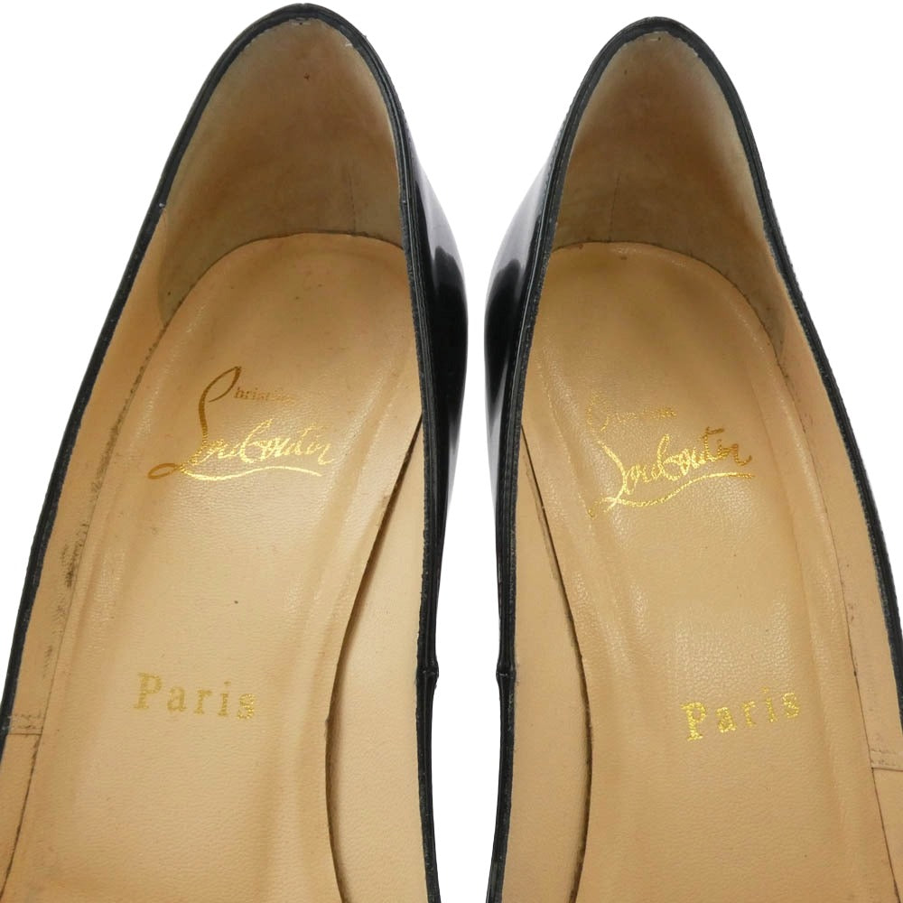 Christian Louboutin クリスチャンルブタン オープントゥ パテント ヒール パンプス ブラック系 37【中古】