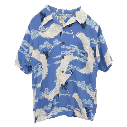AVANTI シルク 総柄 半袖 アロハ シャツ ライトブルー系 S【中古】