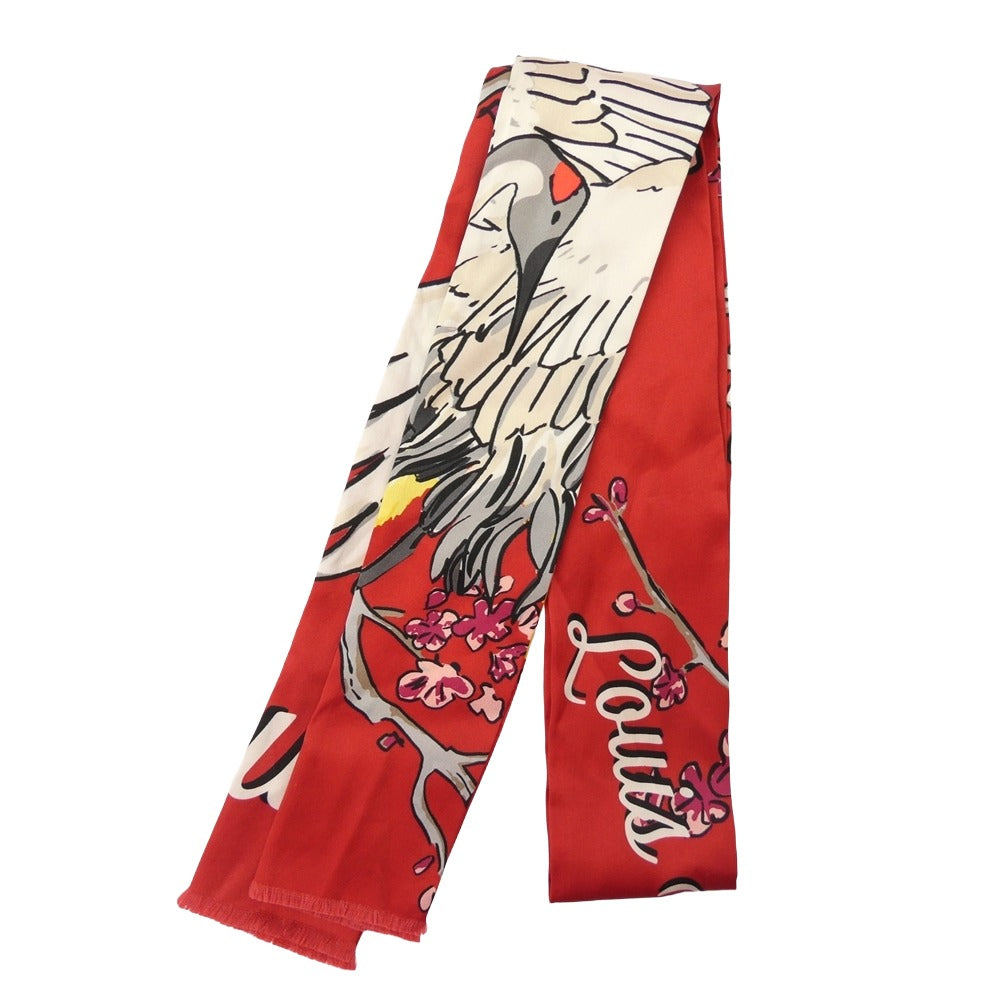 LOUIS VUITTON ルイ・ヴィトン MP1709 キムジョーンズ期 ツル シルク スカーフ ストール レッド系【中古】