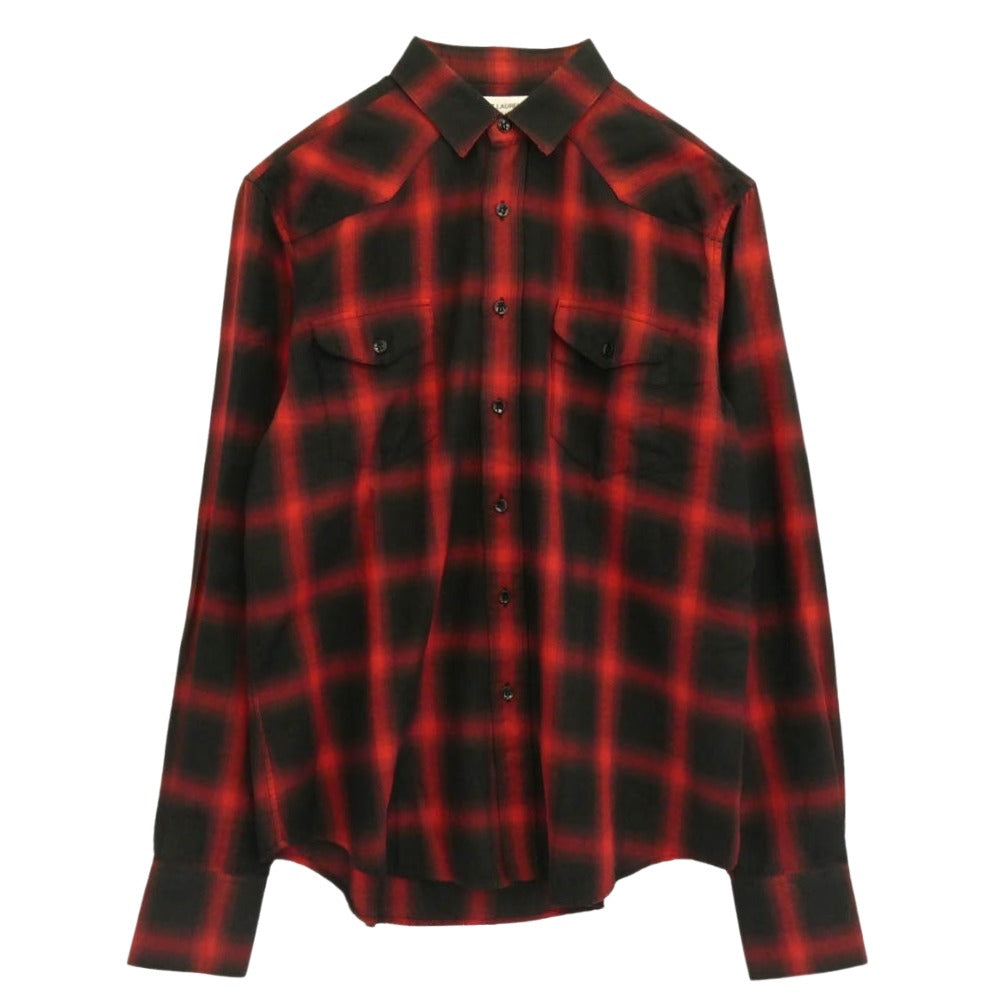 SAINT LAURENT サンローラン 16AW 455166 Y729B エディ期 オンブレチェック 長袖 シャツ レッド系 39【中古】