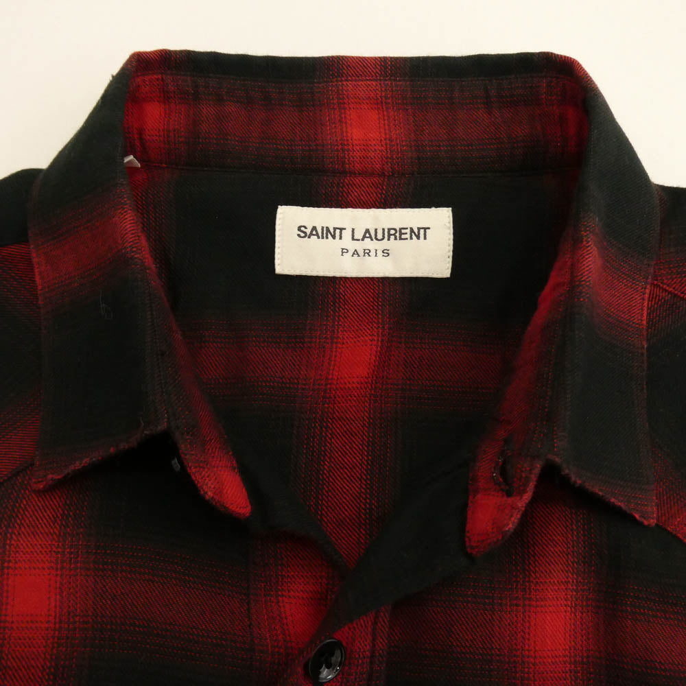 SAINT LAURENT サンローラン 16AW 455166 Y729B エディ期 オンブレチェック 長袖 シャツ レッド系 39【中古】