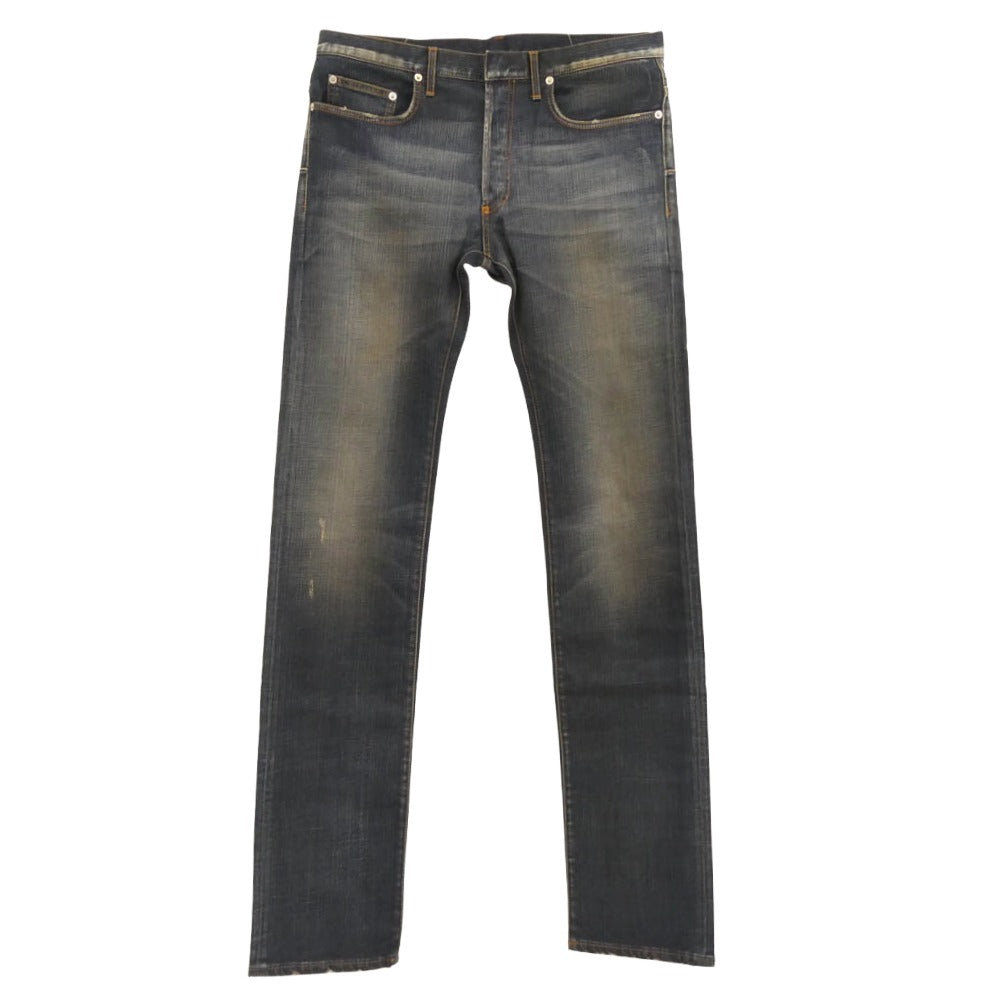 DIOR HOMME ディオールオム 133D016TX995 JAKE ジェイク ヴィンテージ加工 ボタンフライ ストレートスリム スキニー デニム パンツ インディゴブルー系 33【美品】【中古】