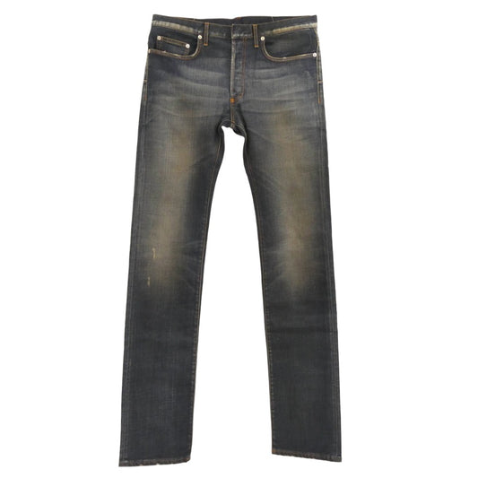 DIOR HOMME ディオールオム 133D016TX995 JAKE ジェイク ヴィンテージ加工 ボタンフライ ストレートスリム スキニー デニム パンツ インディゴブルー系 33【美品】【中古】