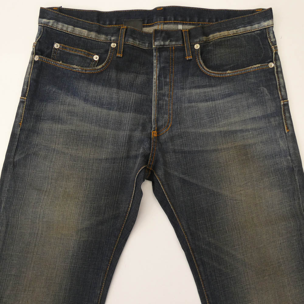 DIOR HOMME ディオールオム 133D016TX995 JAKE ジェイク ヴィンテージ加工 ボタンフライ ストレートスリム スキニー デニム パンツ インディゴブルー系 33【美品】【中古】