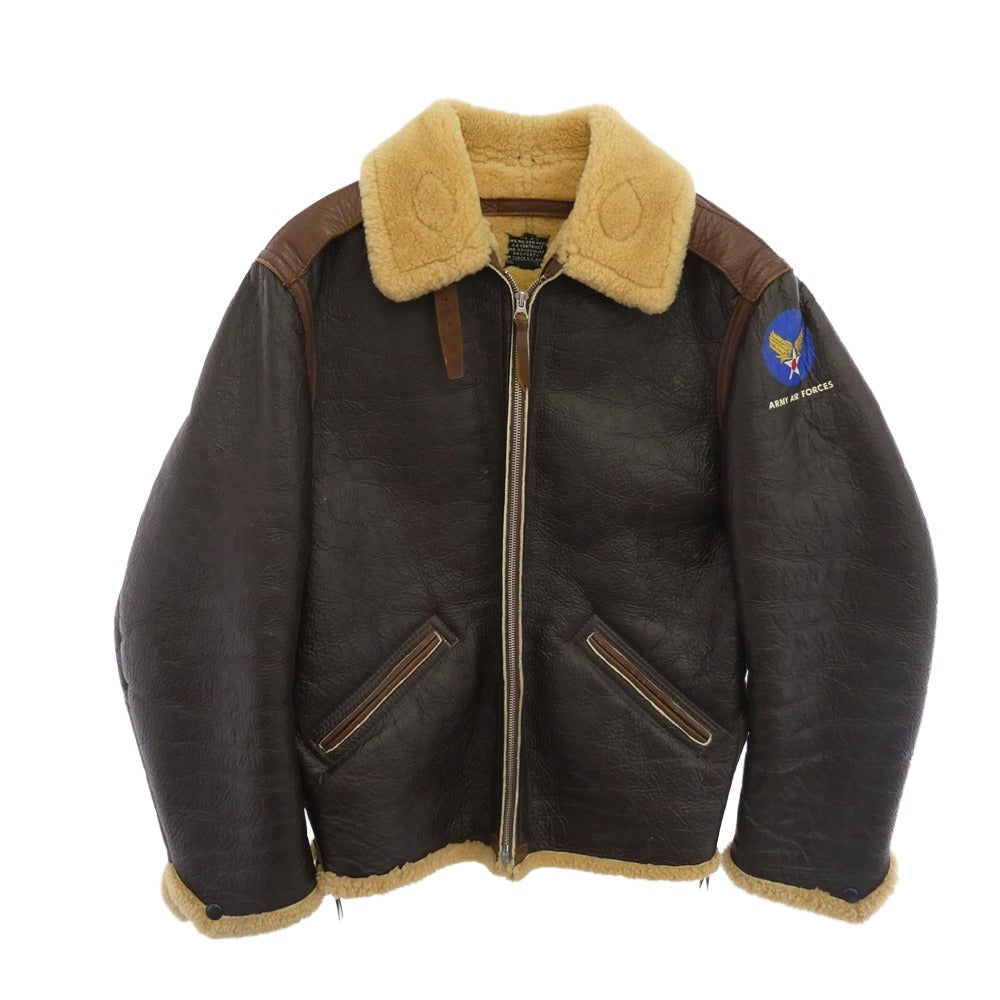 The REAL McCOY'S ザリアルマッコイズ 43-13616-AF B-6 ムートン ボマー ボア レザー フライト ジャケット ブラウン系 38R【中古】