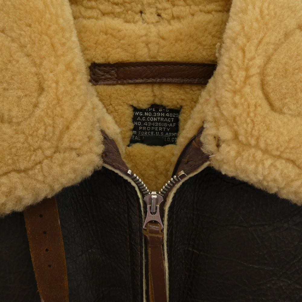 The REAL McCOY'S ザリアルマッコイズ 43-13616-AF B-6 ムートン ボマー ボア レザー フライト ジャケット ブラウン系 38R【中古】