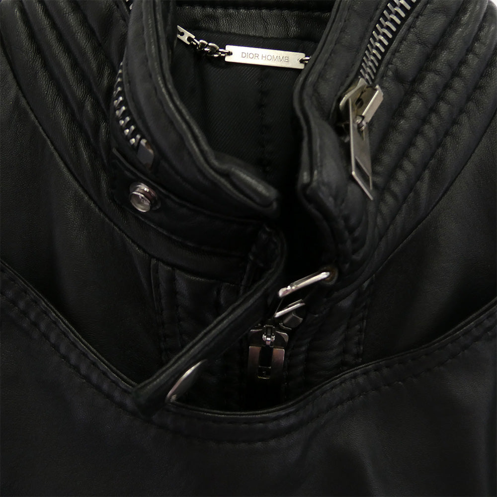 DIOR HOMME ディオールオム 04AW 4HH5041101 エディ期 フラップ レザー シングル ライダース ジャケット ブラック系 48【中古】