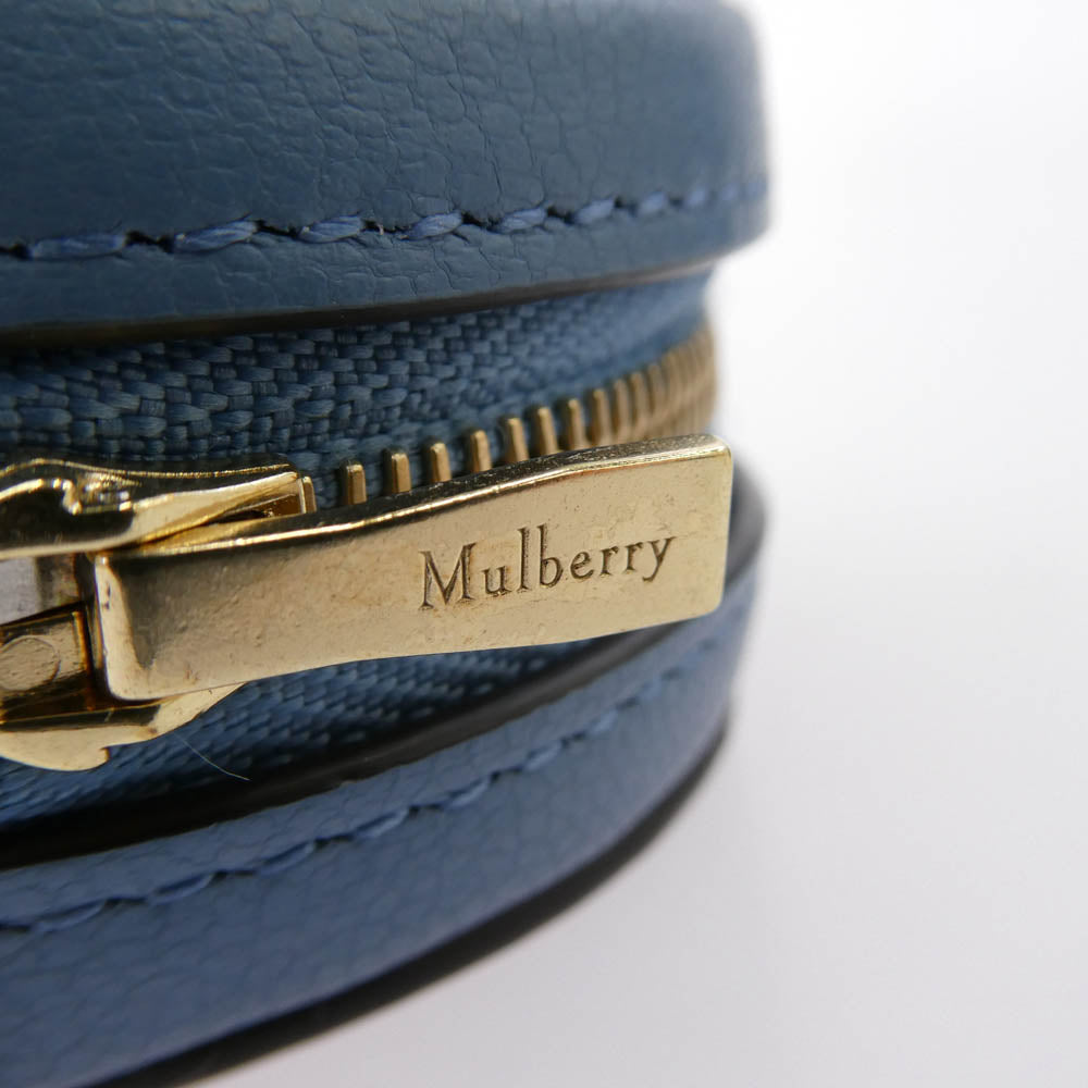 MULBERRY マルベリー レザー ジップド ケース キーリング コインケース ライトブルー系【中古】