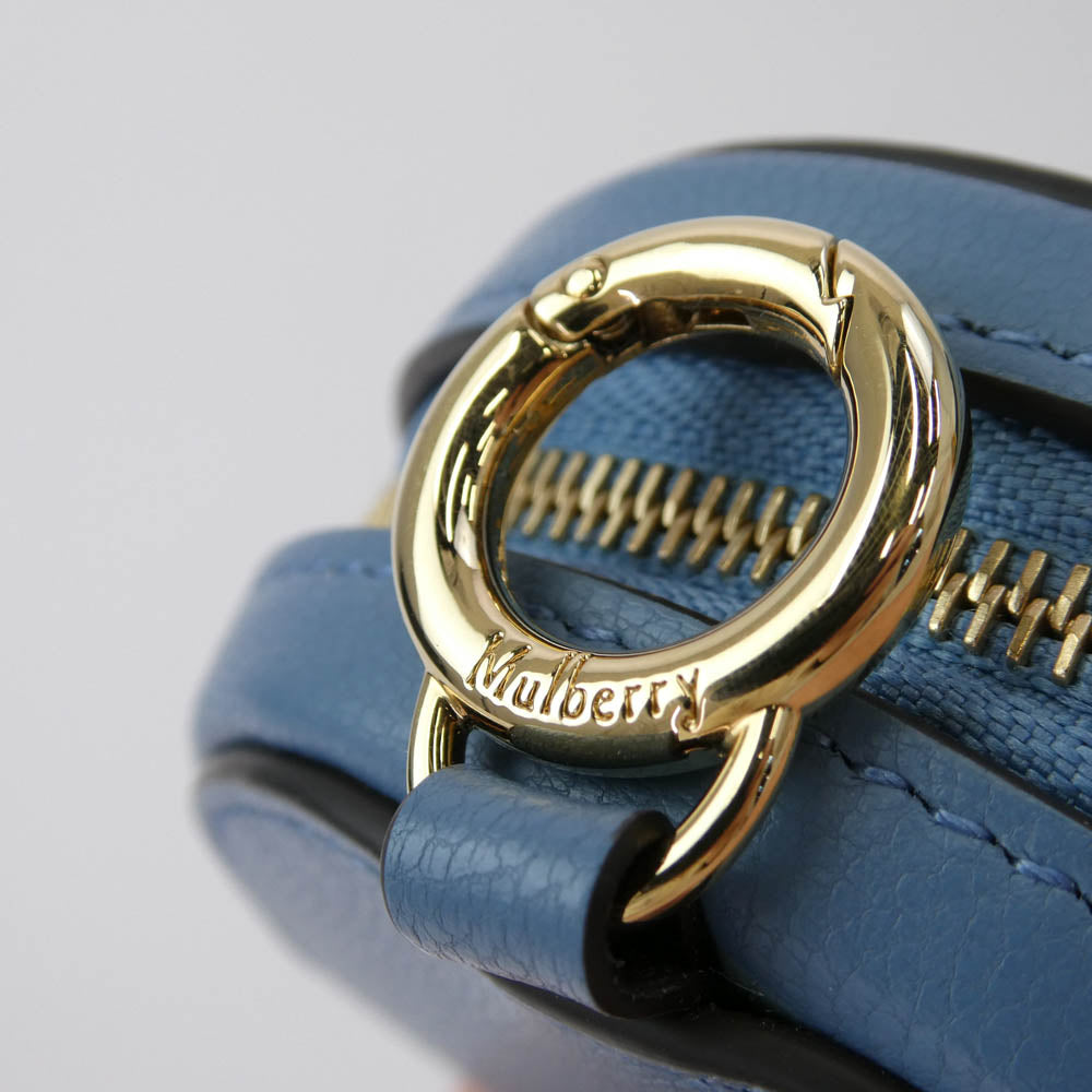 MULBERRY マルベリー レザー ジップド ケース キーリング コインケース ライトブルー系【中古】