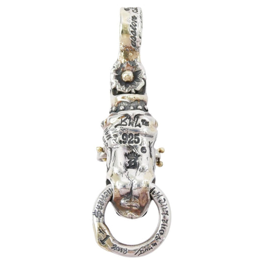 BILL WALL LEATHER ビルウォールレザー Rhino-Classic w/gold overlay ライノ クラシック 18Kピアス付き 18Kゴールドサダー カスタム ペンダント トップ シルバー系【中古】