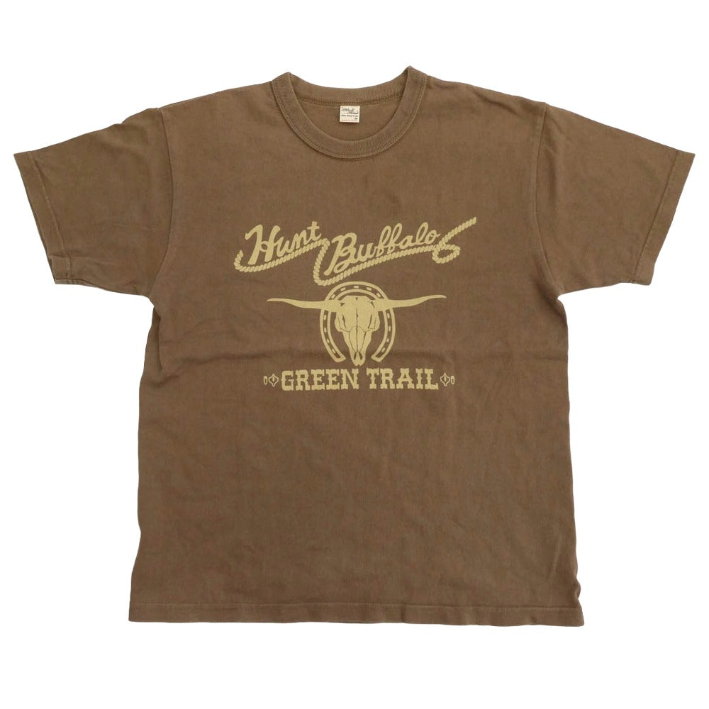 THE FLAT HEAD ザフラットヘッド GREEN TRAIL グリーントレイル プリント クルーネック 半袖 Tシャツ ブラウン系 38【中古】