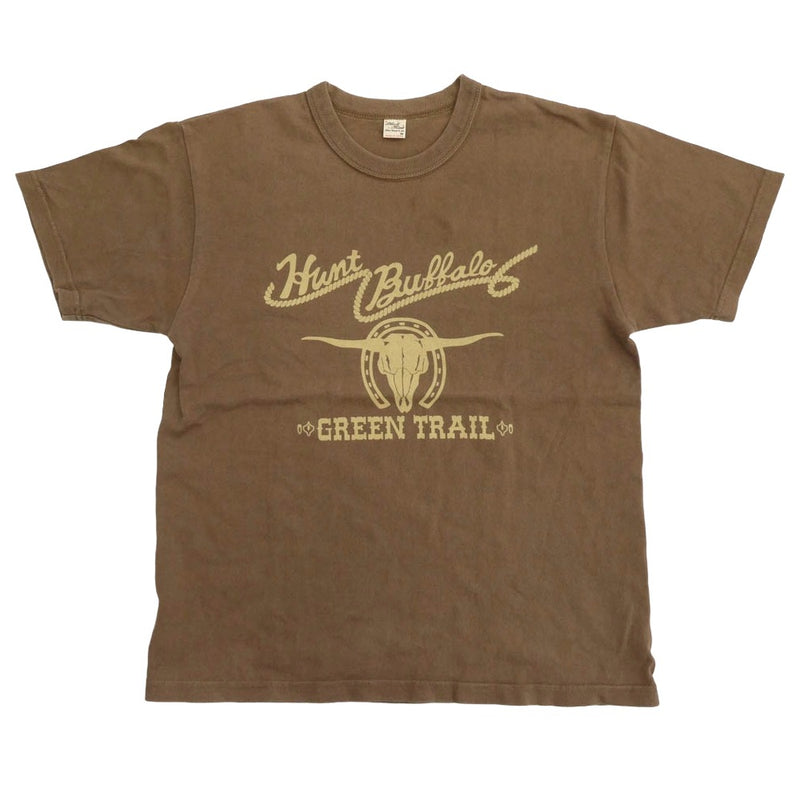 THE FLAT HEAD ザフラットヘッド GREEN TRAIL グリーントレイル プリント クルーネック 半袖 Tシャツ ブラウン系 38【中古】