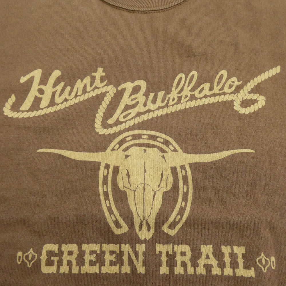THE FLAT HEAD ザフラットヘッド GREEN TRAIL グリーントレイル プリント クルーネック 半袖 Tシャツ ブラウン系 38【中古】