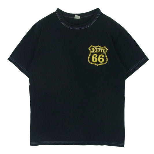 THE FLAT HEAD ザフラットヘッド ROUTE 66 ルート66 プリント クルーネック 半袖 Tシャツ 日本製 ブラック系 38【中古】
