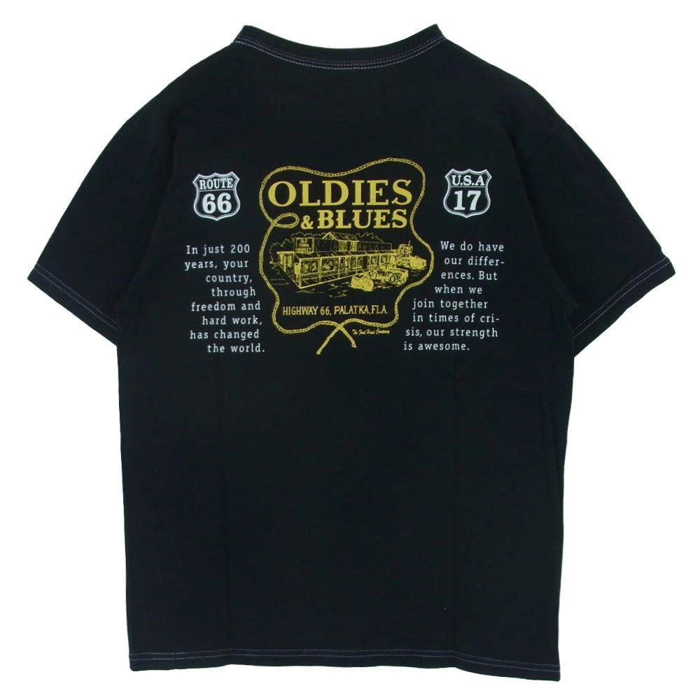 THE FLAT HEAD ザフラットヘッド ROUTE 66 ルート66 プリント クルーネック 半袖 Tシャツ 日本製 ブラック系 38【中古】