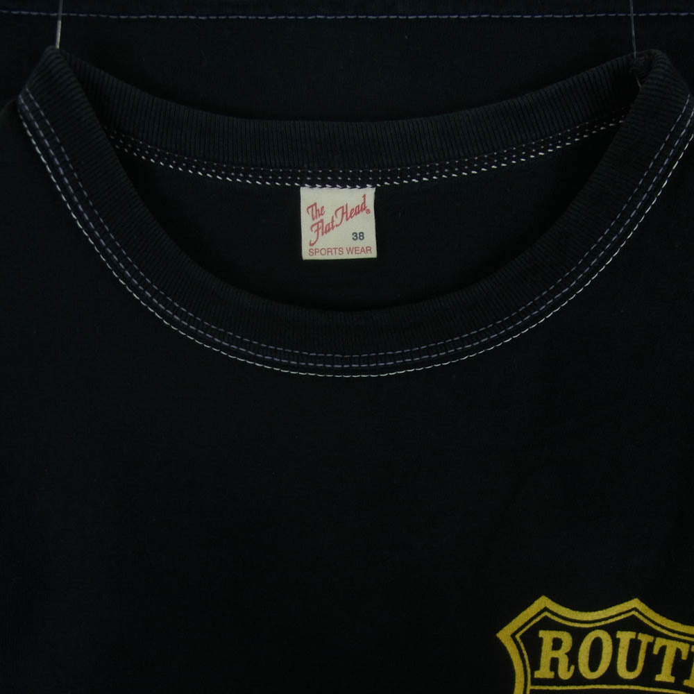 THE FLAT HEAD ザフラットヘッド ROUTE 66 ルート66 プリント クルーネック 半袖 Tシャツ 日本製 ブラック系 38【中古】