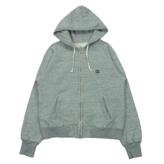 R.J.B アールジェイビー ロゴ刺繍 フルジップ パーカー フーディー コットン 日本製 グレー系 38【中古】