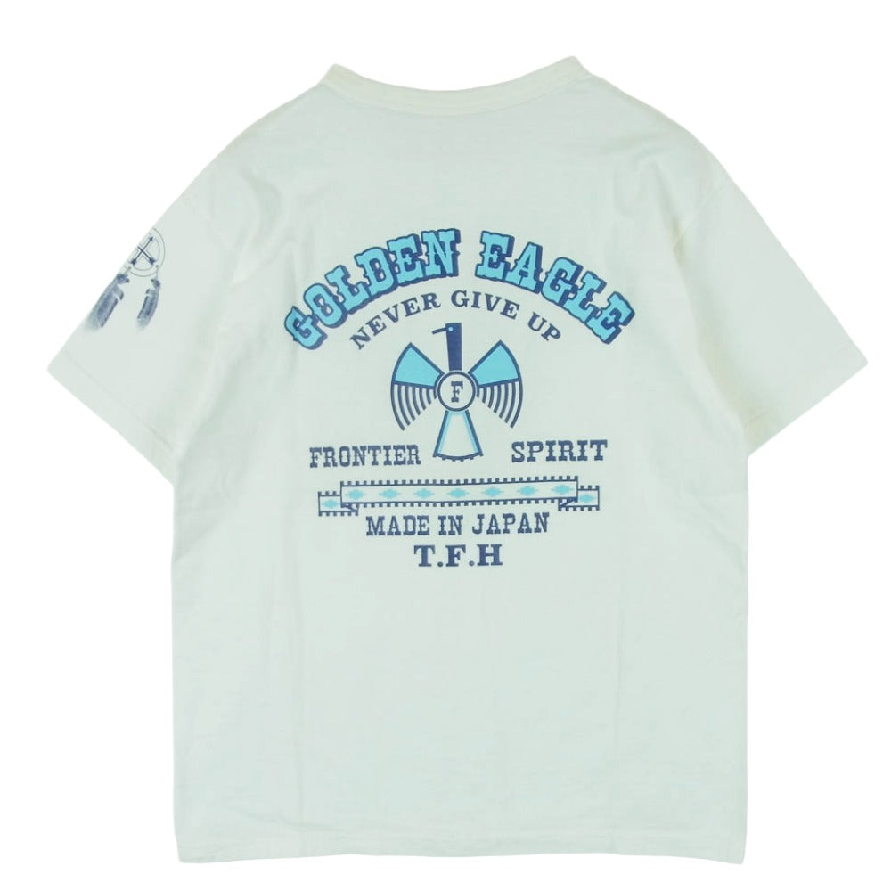THE FLAT HEAD ザフラットヘッド GOLDEN EAGLE ゴールデンイーグル プリント クルーネック 半袖 Tシャツ オフホワイト系 38【中古】