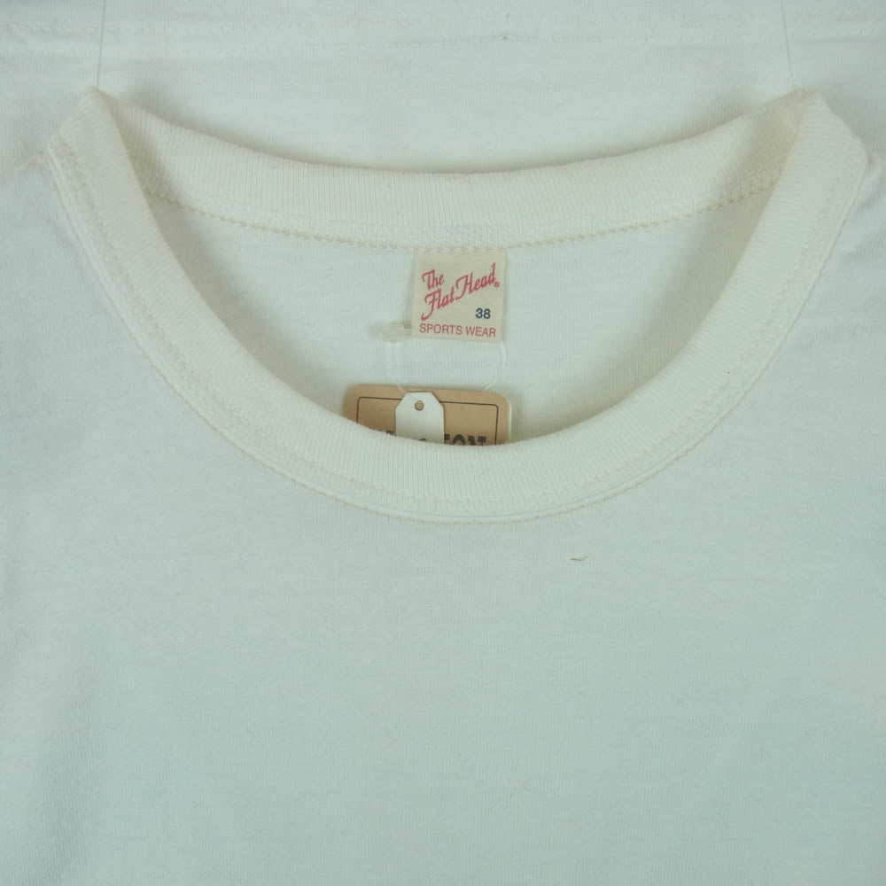 THE FLAT HEAD ザフラットヘッド GOLDEN EAGLE ゴールデンイーグル プリント クルーネック 半袖 Tシャツ オフホワイト系 38【中古】