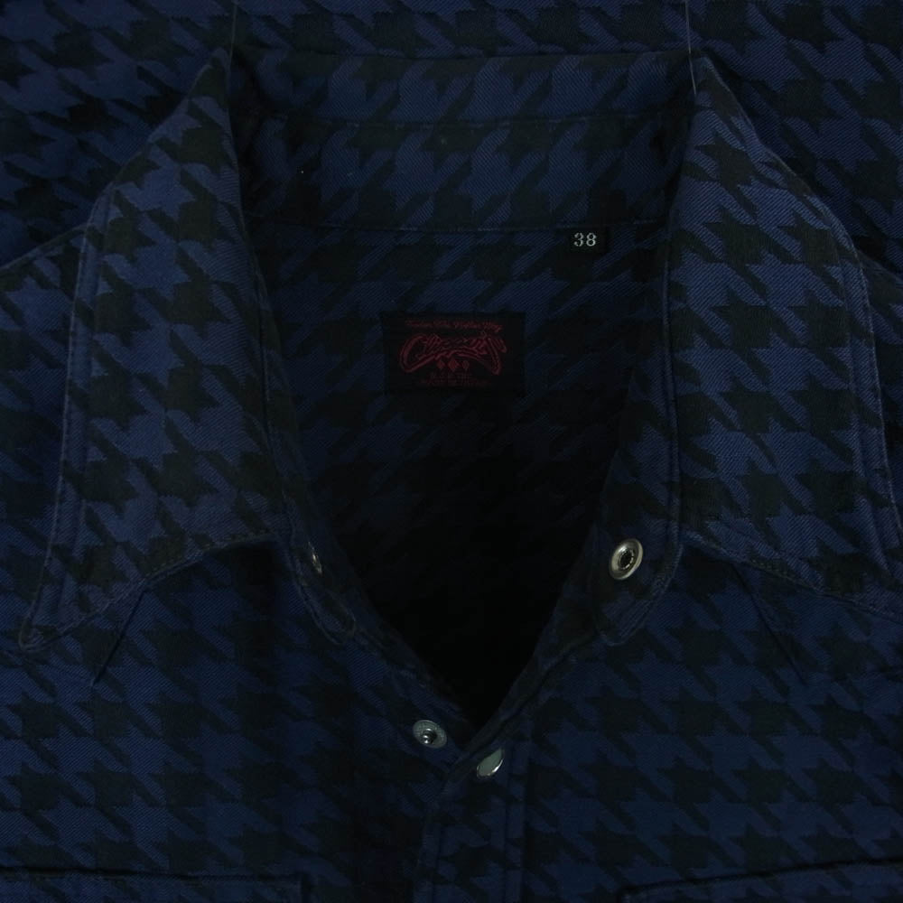 R.J.B アールジェイビー 千鳥柄 ウエスタン 長袖 シャツ コットン 日本製 ブルー系 ブラック系 38【中古】