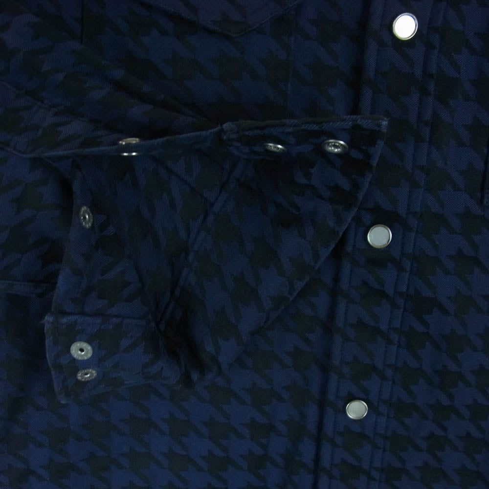 R.J.B アールジェイビー 千鳥柄 ウエスタン 長袖 シャツ コットン 日本製 ブルー系 ブラック系 38【中古】