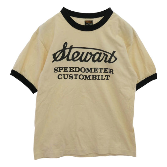 The REAL McCOY'S ザリアルマッコイズ SPEEDOMETER CUSTOMBILT プリント リンガー 半袖 Tシャツ イエロー系 ブラック系 38【中古】