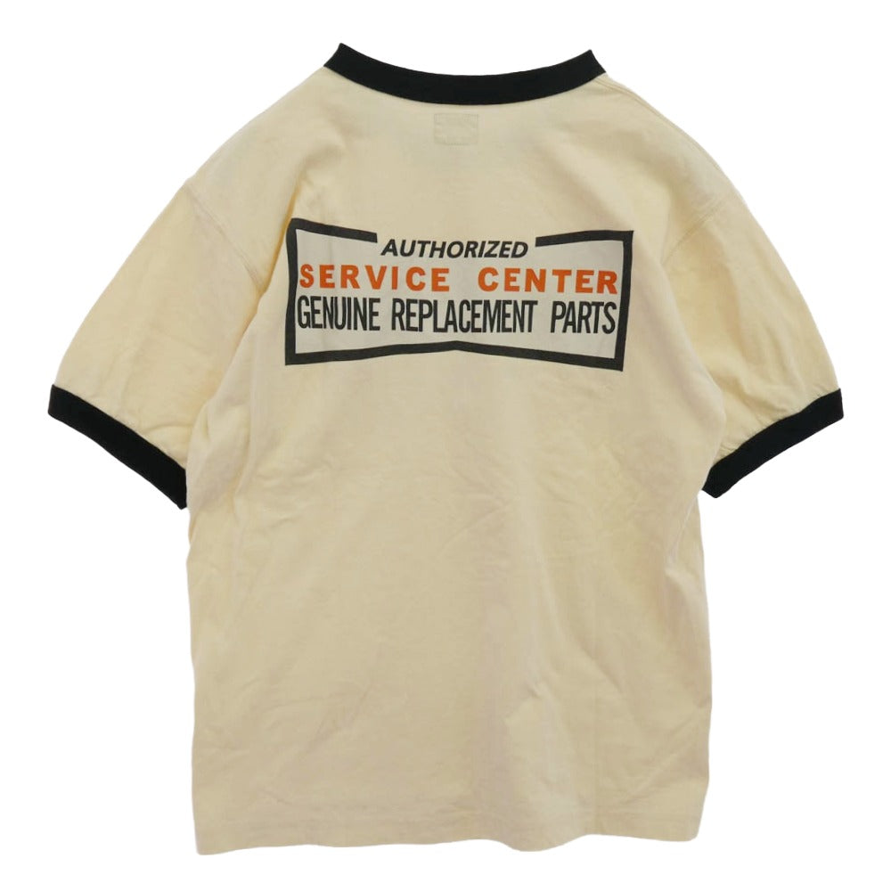 The REAL McCOY'S ザリアルマッコイズ SPEEDOMETER CUSTOMBILT プリント リンガー 半袖 Tシャツ イエロー系 ブラック系 38【中古】