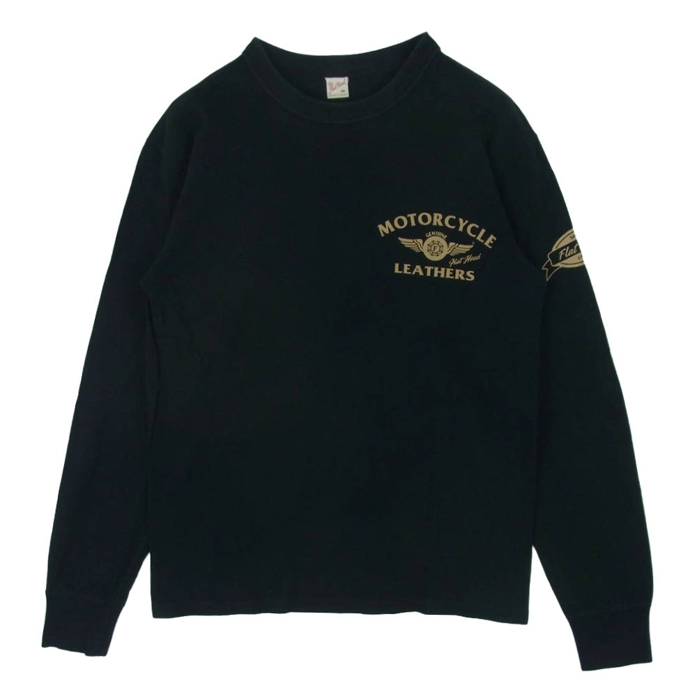 THE FLAT HEAD ザフラットヘッド MOTORCYCLE LEATHERS モーターサイクルレザーズ 胸ロゴプリント 長袖 Tシャツ ブラック系 38【中古】