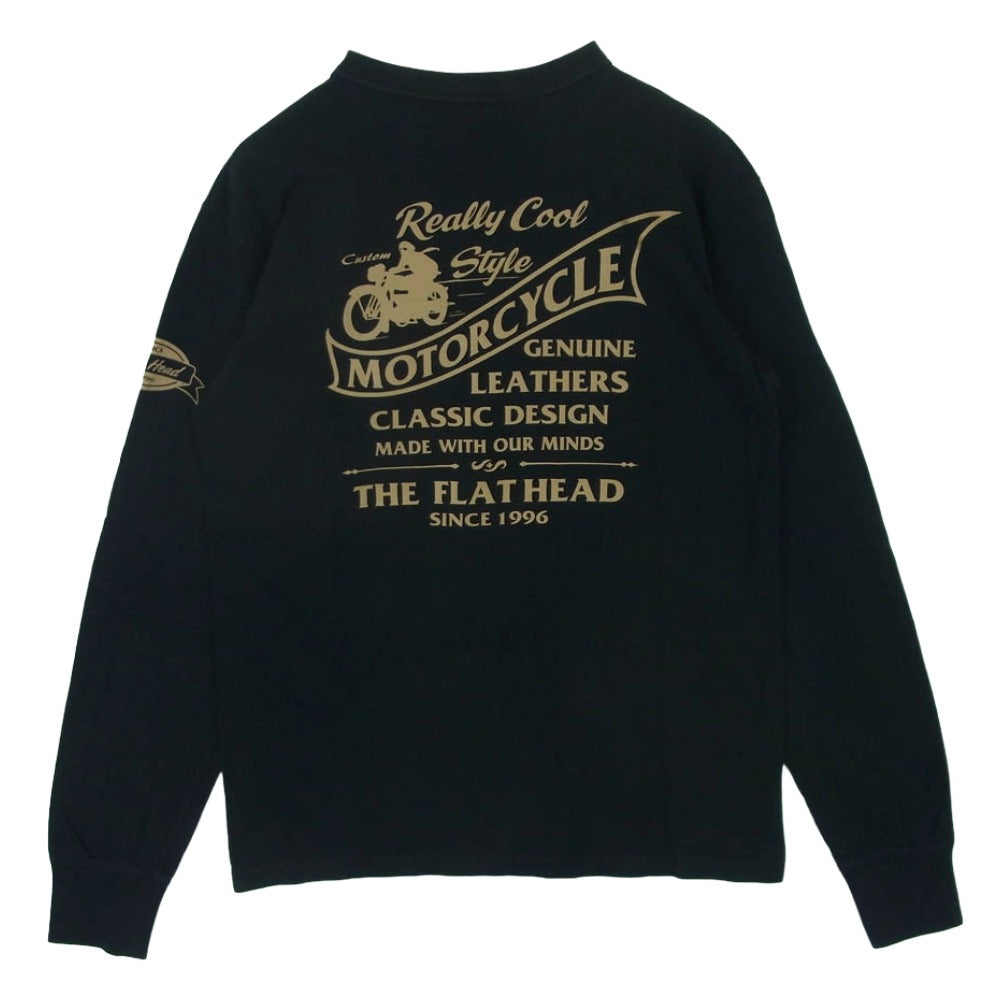THE FLAT HEAD ザフラットヘッド MOTORCYCLE LEATHERS モーターサイクルレザーズ 胸ロゴプリント 長袖 Tシャツ ブラック系 38【中古】