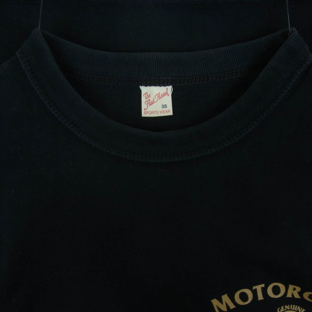 THE FLAT HEAD ザフラットヘッド MOTORCYCLE LEATHERS モーターサイクルレザーズ 胸ロゴプリント 長袖 Tシャツ ブラック系 38【中古】