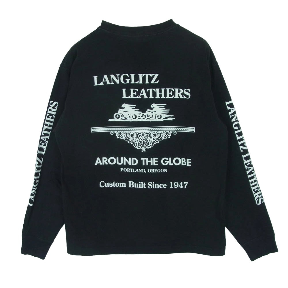 LANGLITZ LEATHERS ラングリッツレザーズ ロゴプリント 長袖 Tシャツ コットン アメリカ製 ブラック系 S【中古】