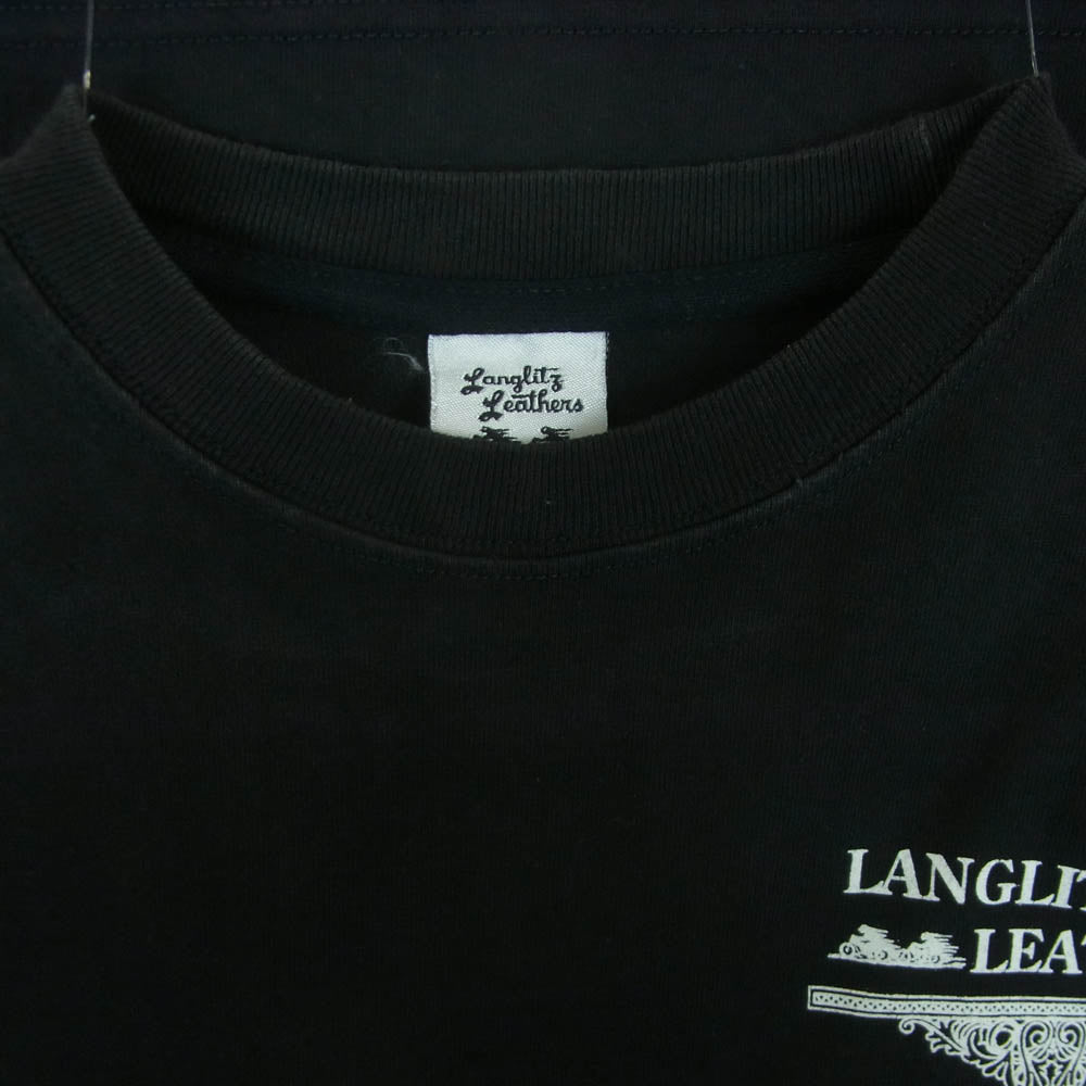 LANGLITZ LEATHERS ラングリッツレザーズ ロゴプリント 長袖 Tシャツ コットン アメリカ製 ブラック系 S【中古】