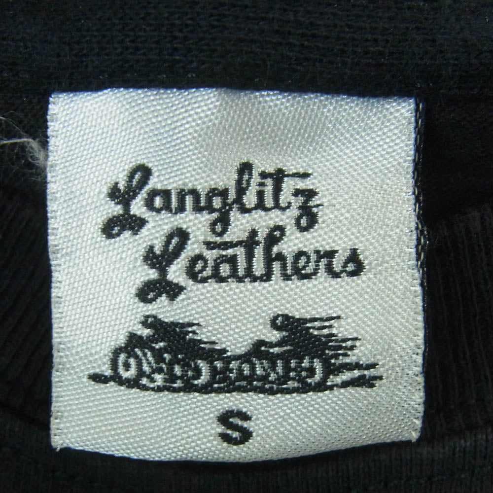LANGLITZ LEATHERS ラングリッツレザーズ ロゴプリント 長袖 Tシャツ コットン アメリカ製 ブラック系 S【中古】