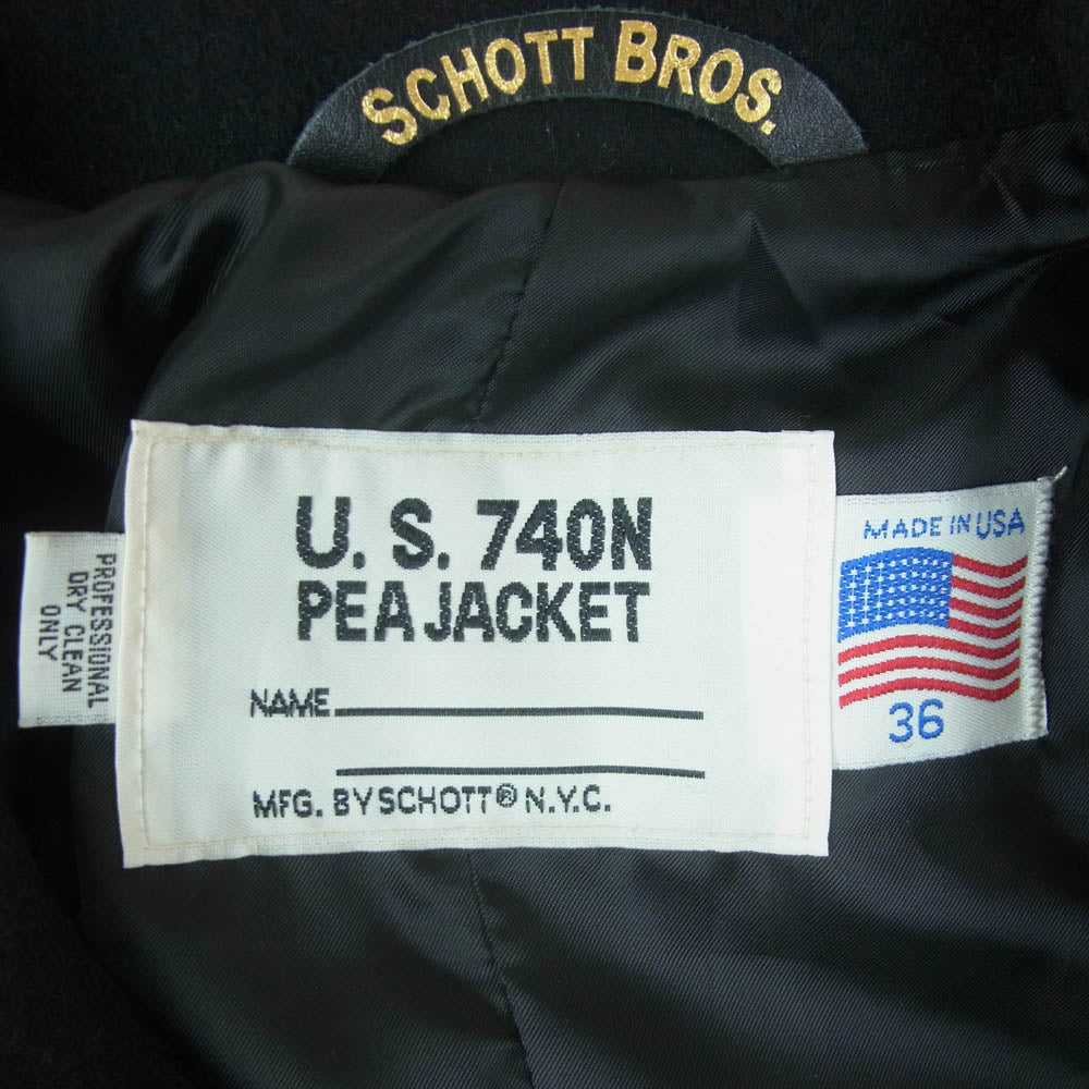 schott ショット 7118 BROS ブロス 740N USA製 スリムフィット Pコート ピーコート アメリカ製 ブラック系 36【中古】