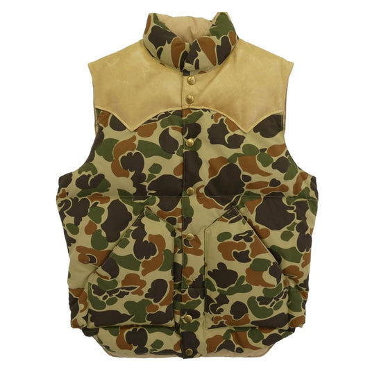WAREHOUSE ウエアハウス Rocky Mountain Featherbed ロッキーマウンテンフェザーベッド カモフラ ヨーク切替 ダウンベスト カーキ系 マルチカラー系 38【中古】