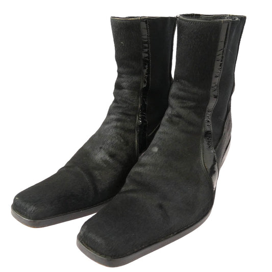 5351プールオム サイドゴア ハラコ レザー ブーツ ブラック系 41【中古】