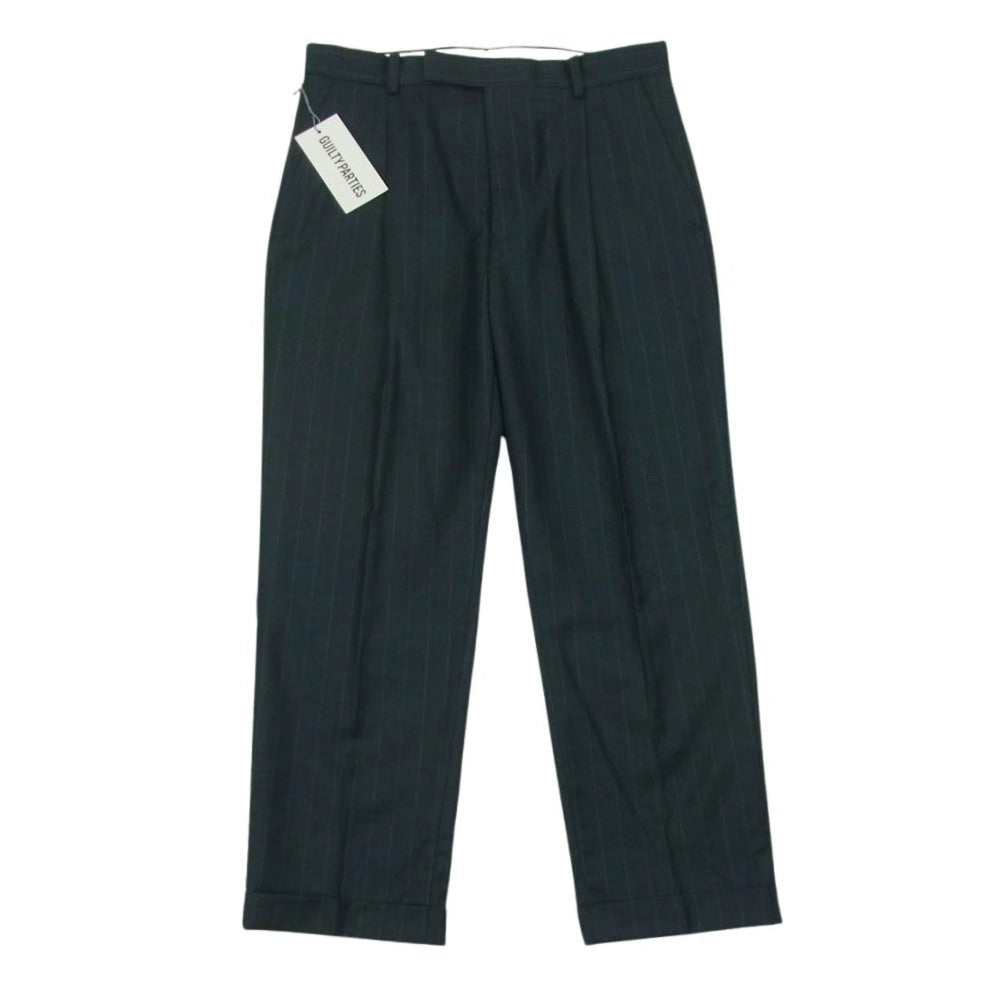 WACKO MARIA ワコマリア 21AW 21FW-WMP-TR17 DORMEUIL ドーメル社製生地 PLEATED TROUSERS プリーツ ストライプ スラックス パンツ トラウザーズ ネイビー系 S【新古品】【未使用】【中古】